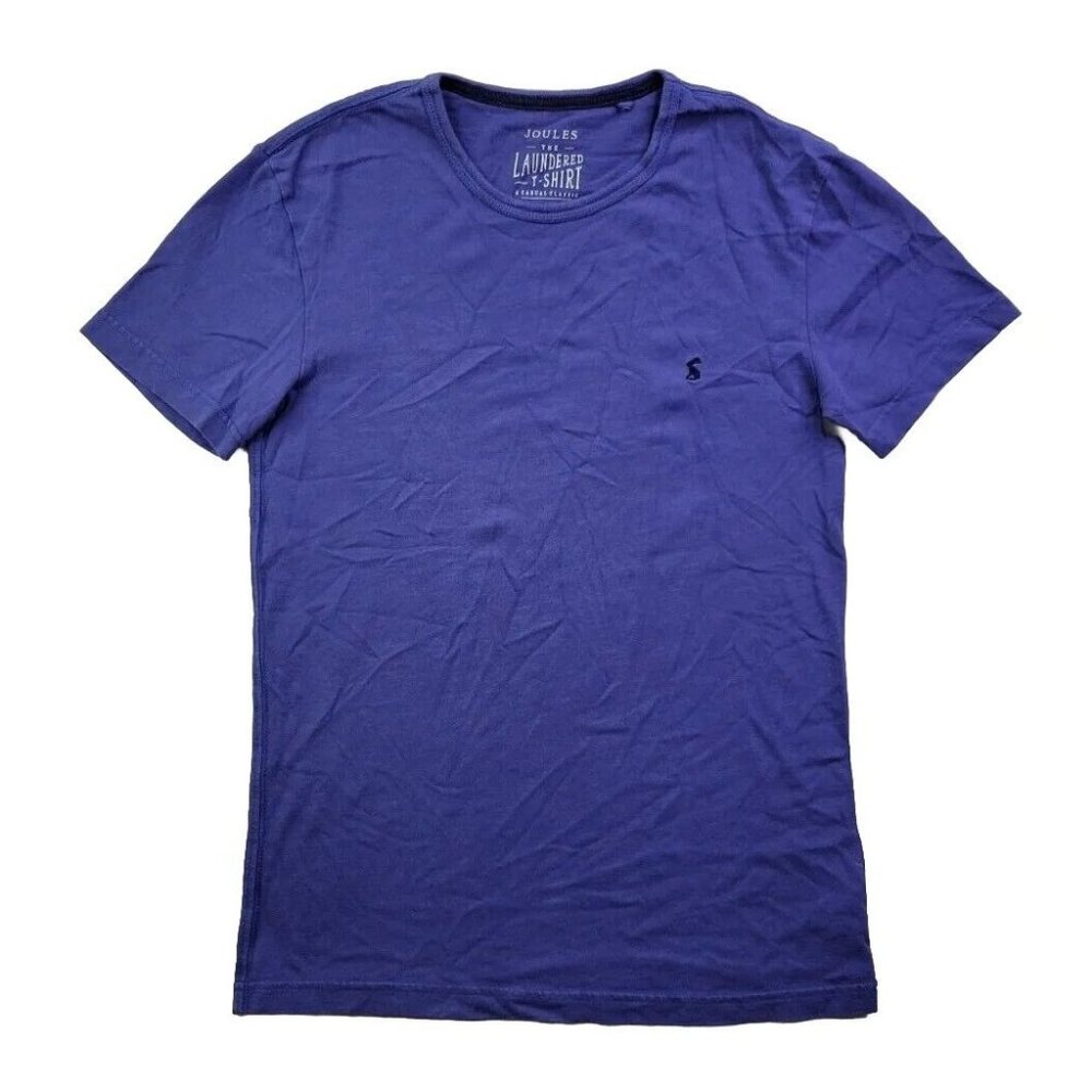 Joules The Laundered T-Shirt Men's S Solid Round Neck Periwinkle Blue Tee Cotton